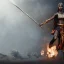 Placeholder: A black warrior queen, hyper realistic rendered, 8k, unreal engine, fire, smoke, fearful and anger, the armor of God, photography quality