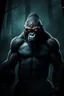 Placeholder: A gorilla with glowing red eyes, muscular build, adorned with tribal war paint resembling Kratos from God of War, standing in a dark, misty forest with dramatic lighting and deep shadows, cinematic style, ultra-detailed fur texture, intense expression, epic fantasy atmosphere