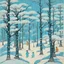 Placeholder: A light blue winter forest with falling snowflakes painted by Utagawa Hiroshige