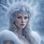 Placeholder: a woman with a wreath of flowers on her head, digital art, by Nikita Veprikov, fantasy art, wearing ice crystals, closeup portrait shot, the white king, gorgeous 3d render, winter concept art, high fashion fantasy, high quality fantasy stock photo, centered elven, avatar image, shot with Sony Alpha a9 Il and Sony FE 200-600mm f/5.6-6.3 G OSS lens, natural light, hyper realistic photograph, ultra detailed -ar 3:2 -q 2 -s 750