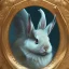 Placeholder: fantasy magic, sharp focus, illustration, highly detailed, digital painting, concept art, art germ and Paul Lewin and Kehinde Wiley, masterpiece silver rabbit head bronze turquoise golden waves