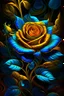 Placeholder: A neon blue and gold rose in the middle of a large wilderness in modern art style