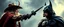 Placeholder: Gandalf cowboy vs Batman as a cow, movie poster