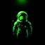 Placeholder: Astronaut in green float in dark space cartoonish head looking up