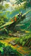 Placeholder: An old airplane crashed in rainforest filled with vipers painted by Claude Monet