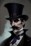 Placeholder: Strahd von Zarovich with a handlebar mustache wearing a top hat looking curious