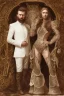 Placeholder: Viking style, 8K, a Highly detailed stunning portrait of Dom man with a kneeling submissive woman, white suit, beard, and short hair, bad boy,