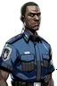 Placeholder: Draw me a black-skinned, young GTA character who is policeman officer. He should have a GTA mark, he should be tall,