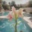 Placeholder: Gladiolus kales in a swimming pool, old damaged polaroid, sunny day