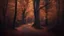 Placeholder: creepy realistic photo of an autumn forest with a path between trees