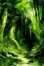 Placeholder: A lime green cavern covered in foliage designed in Mayan architecture painted by John Singer Sargent