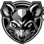 Placeholder: dead mouse's face logo on a triangular shield shape, vector(black white and gray)