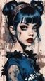 Placeholder: Poster in two gradually, a one side malevolent goth vampire girl face and other side the Singer Melanie Martinez face, full body, painting by Yoji Shinkawa, darkblue and brown tones,