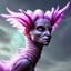 Placeholder: extraterrestrial being, female, bipedal, otherworldly, pastel pink fur-covered skin, large lavender eyes, long feathery tail, alien, intricately designed, highly detailed, Greg Rutkowski