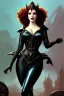 Placeholder: painting of christina hendricks as evil queen in black leather, feminie, angry, volouptous, busty, cleavage, emperious, mature, highly detailed, digital painting, artstation, concept art, smooth, sharp focus, illustration, art by gaston bussiere and alphonse mucha