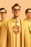 Placeholder: three men in different Gucci Superman's emblem clothing, beige tones, fashion plates, modern designa, deconstructed tailoring, rendered in cinema4d –q 2 –ar 3:5