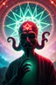 Placeholder: extremely sharp hypnotic soothing emotional support sacred geometry radiation star priest anonymous octopus by munch singer symbol in front of depth of field neon google airship effect