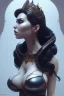 Placeholder: Vivian Wood as evil queen in black leather, busty, cleavage, dominatrix, curvy, angry, stern look. character design by cory loftis, fenghua zhong, ryohei hase, ismail inceoglu and ruan jia. unreal engine 5, artistic lighting, highly detailed, photorealistic, fantasy