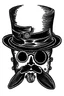 Placeholder: A black and white picture of an English gentleman's top hat,monocle, mustache and bowtie in the style of Rob Zombie's album artwork with a white background and the top hat,monocle,mustache and bowtie drawn in black.