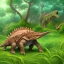 Placeholder: stegosaurus in the jungle eating grass