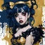 Placeholder: Poster in two gradually, a one side malevolent goth vampire girl face and other side the Singer Melanie Martinez face, painting by Yoji Shinkawa, darkblue and gold tones,