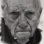 Placeholder: moody close up charcoal portrait of an old man, delicate, highly detailed, chiaroscuro, beautiful composition, delicate arrangement, aesthetic, soft lighting, tender