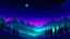 Placeholder: dark forest and snowy mountain, starry night sky, blue and purple gradient sky, moon, aurora borealis