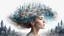 Placeholder: white background, Magical secret on the top of a woman's head, in her hair, double exposure, high resolution, fine rendering, high detail, 3D, city on her head, fantasy,