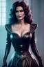 Placeholder: Lisa Ann as evil queen in black leather gown, cleavage, angry, stern look, unreal 5, octane render,cinema4d, dynamic lighting, dramatic lighting, 4k, redshift render, highly detailed, hyper realistic