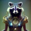 Placeholder: award winning portrait of a female anthropomorphic raccoon with tribal and metallic jewelry. character design by cory loftis, fenghua zhong, ryohei hase, ismail inceoglu and ruan jia. unreal engine 5, artistic lighting, highly detailed, photorealistic, fantasy