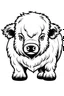 Placeholder: • Simple on line draw for kids of a cute tiny cartoon American Bison inolated on white, white background, without color, black and white