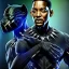 Placeholder: portrait, will smith in black panther suit, intense stare, dark forest, dynamic lighting, 8k, ultra detailed