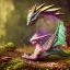 Placeholder: cute, adorable baby dragon made of crystals and gems, glittery scales, iridescent wings, sitting on forest floor, muted rainbow colors, intricate, fine detail, 8k, sharp, crisp, high-quality, 3d octane render, greg rutowski, alphonse mucha