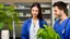 Placeholder: male and female doctor with stethoscope examining bunch of herbal plants and smiling