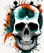 Placeholder: minimal lineart skull. watercolor and ink. black background. teal and orange