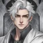 Placeholder: A stunningly detailed (((headshot portrait))), capturing the essence of a young man in his 20s with silver hair and piercing gray eyes, exuding a sense of confidence and protection, anime realism style