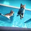 Placeholder: Eine Katze schwimmt im Swimmingpool, realistic Foto with all details