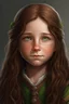 Placeholder: Portrait of female halfling with long Brown hair, green eyes, 40 years
