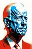 Placeholder: stylized stencil portrait of Joe biden in solid red, beige and (light and dark) blue with the the script повиноваться overlaid on the bottom of the image in red