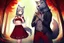 Placeholder: Girl, boy, forest, gray hair, wolf ears, wolf tail, open navel, hands on chest, blushing, standing by a tree, collar on neck, very short red skirt, blood on hands, long nails, wolf hair on legs, more red eyes, glowing mushrooms on trees, big tail