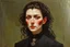 Placeholder: Egon Schiele, Andrea Kowch, Jean-Giraud Moebius, figurative abstract expressionist art, Gothic female vampire sorceress,full body portrait perfection,abstract painting ,acrylic art,oil paint,sharp brush strokes, fine palette knife, highly detailed hair and facial features, rugged skin tones, subdued natural colors, museum quality render