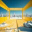 Placeholder: Photograph, snow wasteland, taiga trees, bright yellow reflective aluminum cover, brutalist, daylight, all'aria aperta, rocce, infinite cage up to the sky, brutalist, liquid, polvere, open air museum style, blue, apparecchi elettronici, powder, punto giallo, minimalist, details of the dust very accentuated, deep 3d field