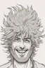 Placeholder: deranged smiling man with messy hair and stubble