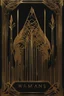 Placeholder: gold art deco border made of wands on a book cover, delicately designed on a black background