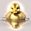 Placeholder: a duckling with a floating feathery floof prismatic symmetric face, sunstreaks volumetric lighting