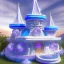 Placeholder: landscape of aztecan celestial blue temple ambient beutiful villa white gold and neon lights bright and blue bright gloss effect of a futuristic house,like spaceship, natural round shapes concept, large transparent view of the open outdoor garden,sea beach,blue sky , gold crystals,with light blue, flowers of Lotus, beutiful pools, light of sun , palmiers,cerisiers en fleurs, wisteria, sun , stars, small waterfalls