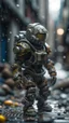 Placeholder: insulated armor, spacesuit, lots of small details, sci-fi movie style, on a ruined city street, overcast, photography, bokeh like f/0.8, tilt-shift lens 8k, high detail, smooth render, down-light, unreal engine