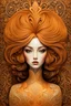 Placeholder: "Masterpiece, full image, full head on image, Abstract, In the style of Naoto Hattori , Aubrey Beardsley , one hairaccent in her hair soft color orange, Masterpiece"