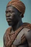 Placeholder: african head portrait, warrior costume, village, meditation, woods, galaxy sky, 8k quality