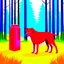 Placeholder: Generate a red dog in a forest background with blue coolers